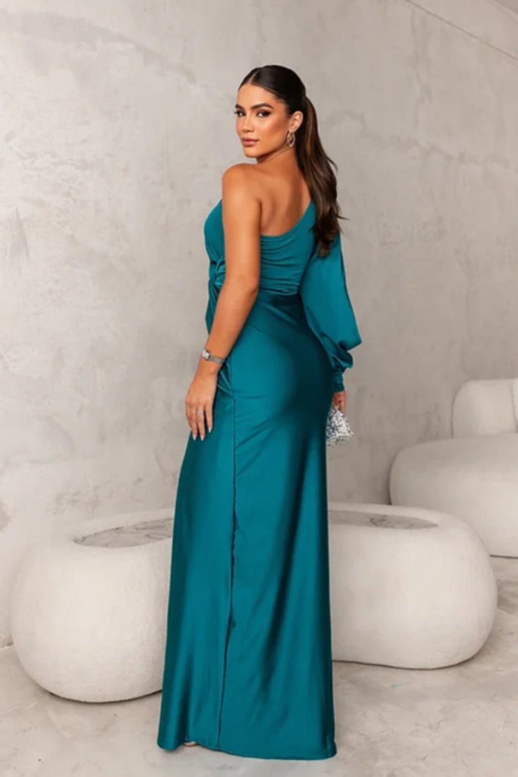Satin One-Shoulder Dress in Elegant Valeria Style