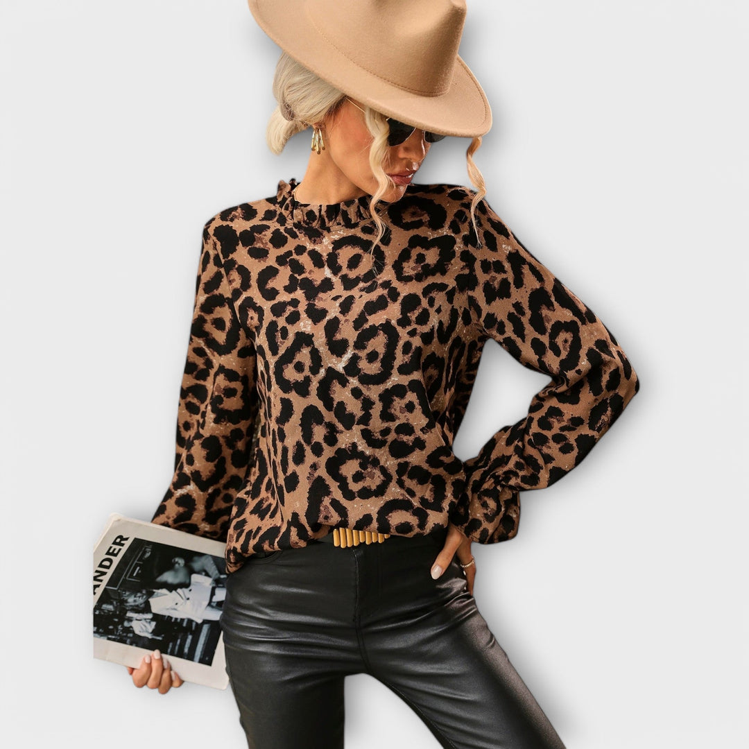 Kayla – Leopard Blouse with Pleated Collar