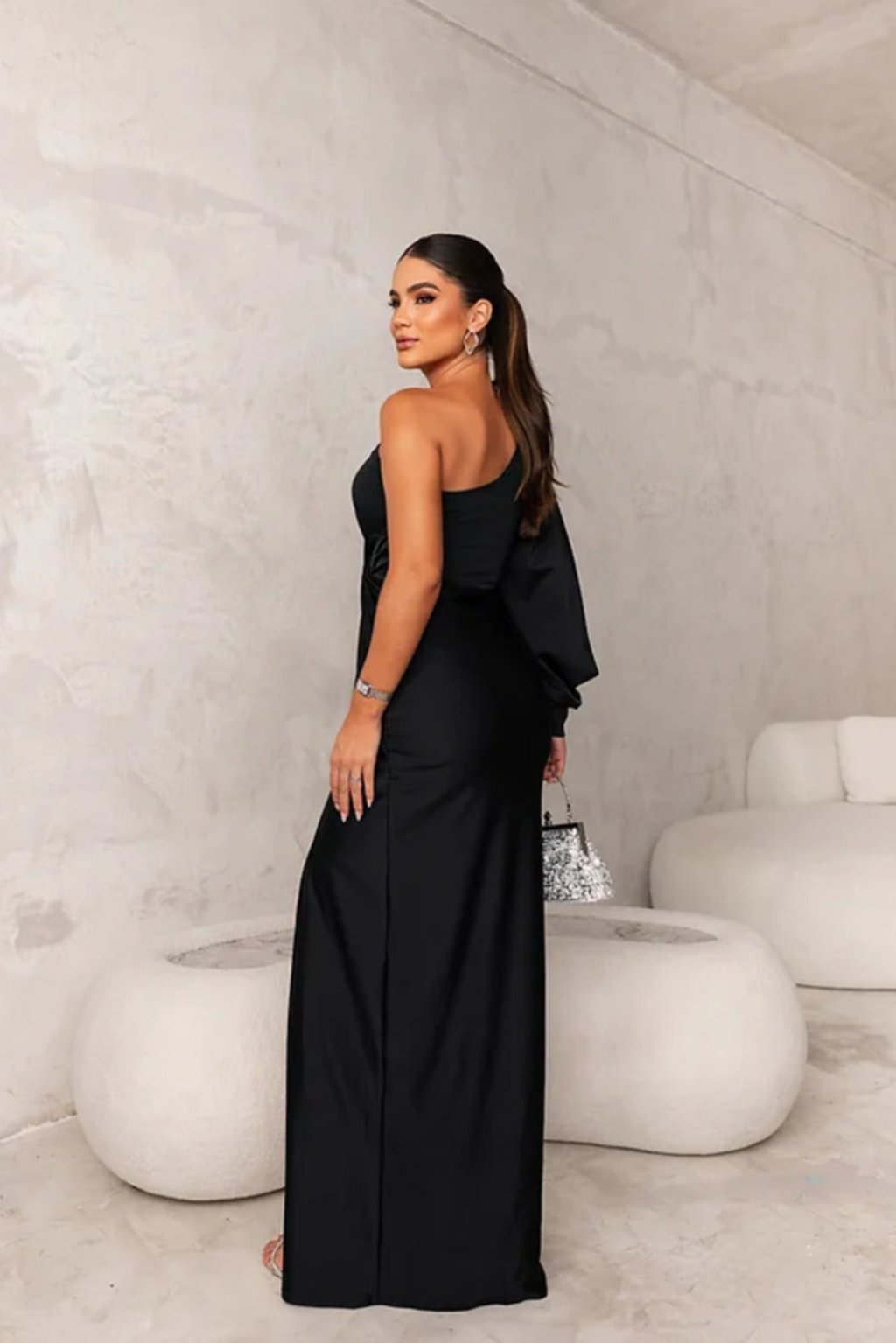 Satin One-Shoulder Dress in Elegant Valeria Style