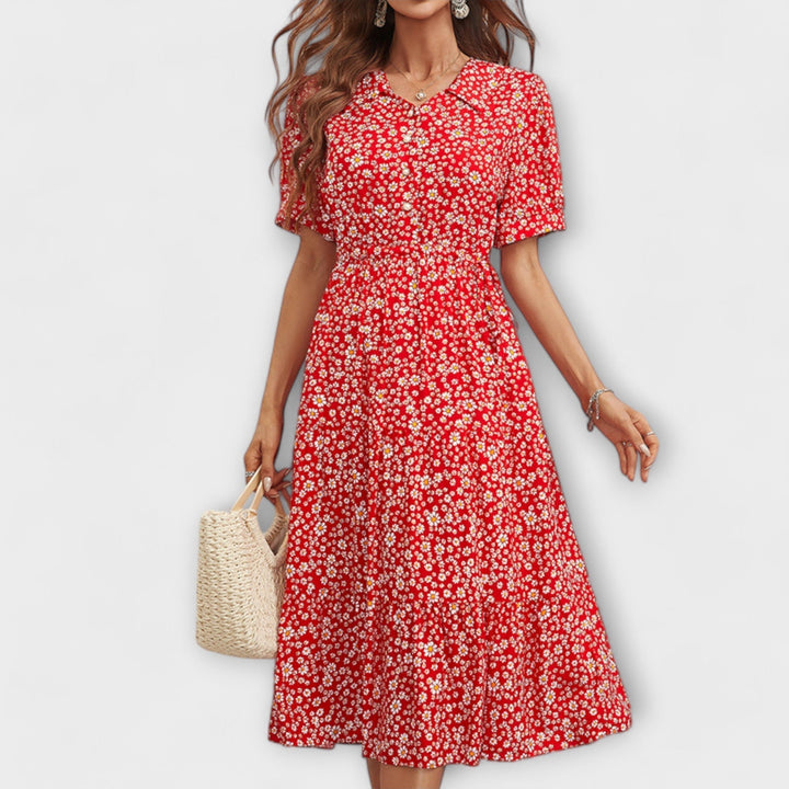Amelia - Dress with Round Neckline and Floral Pattern