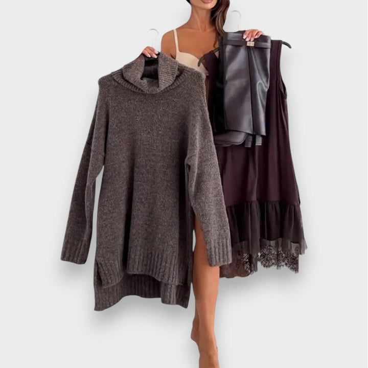 Luna | Two-Piece Leisure Set with Lace Roll Neck Sweater