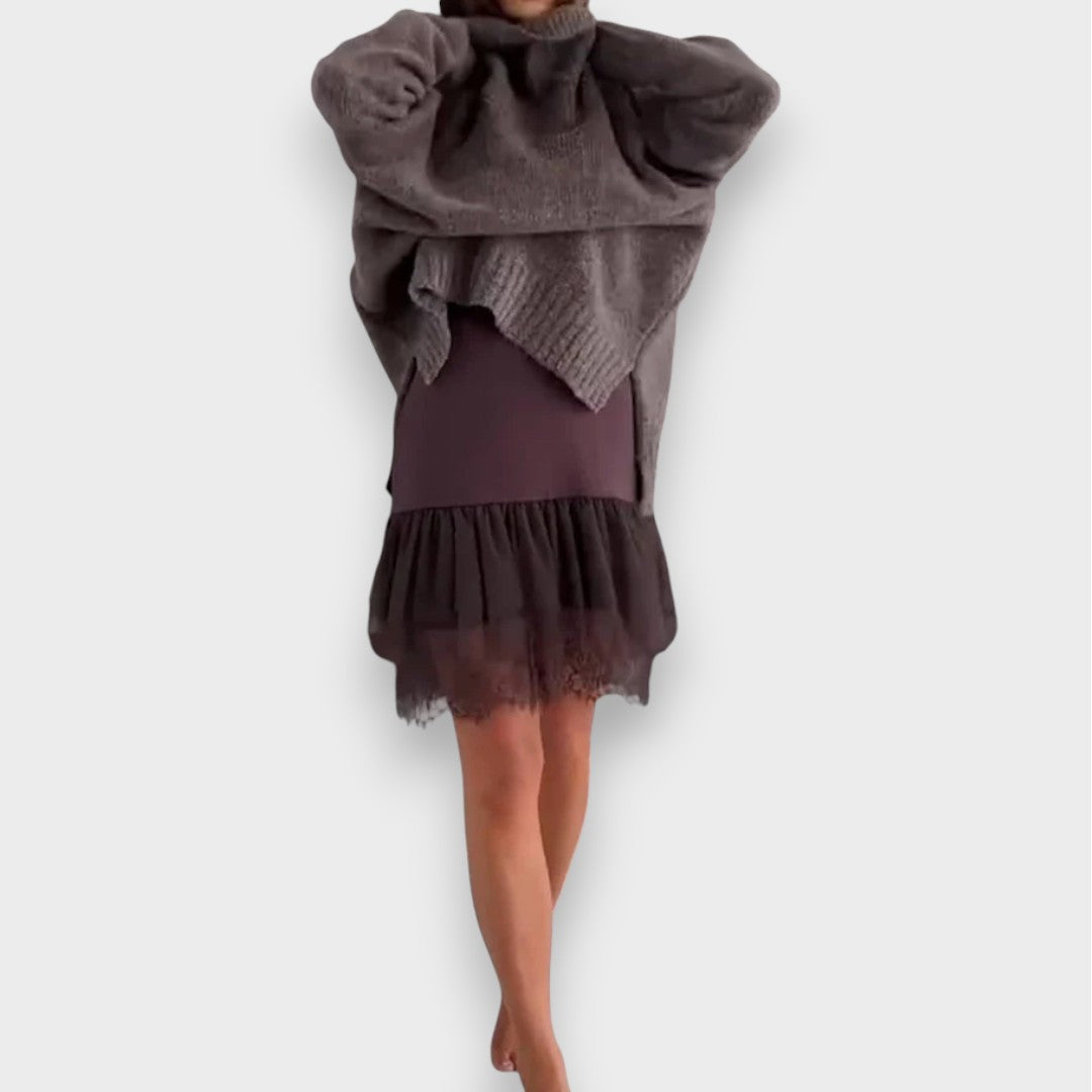 Luna | Two-Piece Leisure Set with Lace Roll Neck Sweater