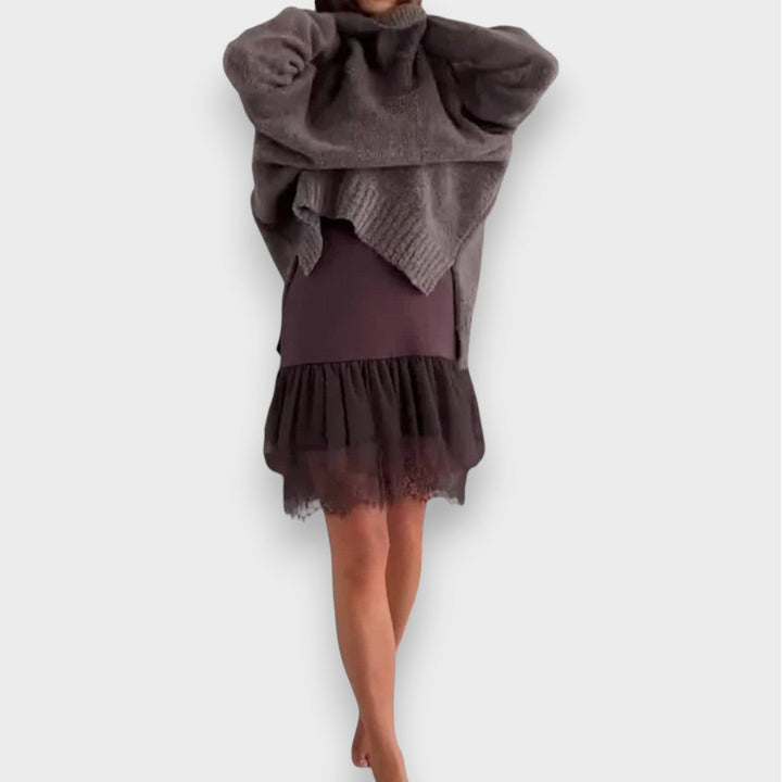 Luna | Two-Piece Leisure Set with Lace Roll Neck Sweater