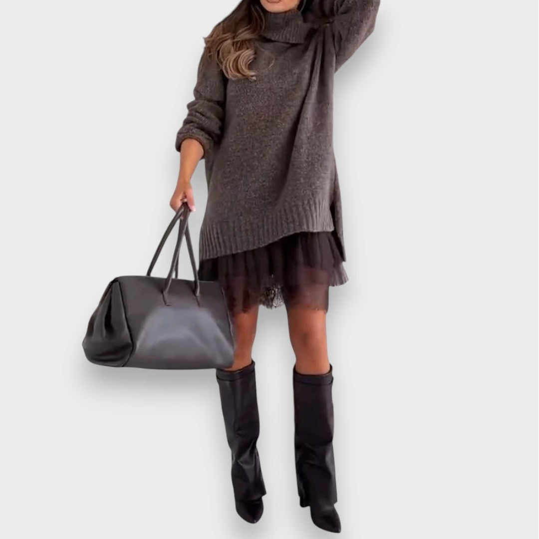 Luna | Two-Piece Leisure Set with Lace Roll Neck Sweater