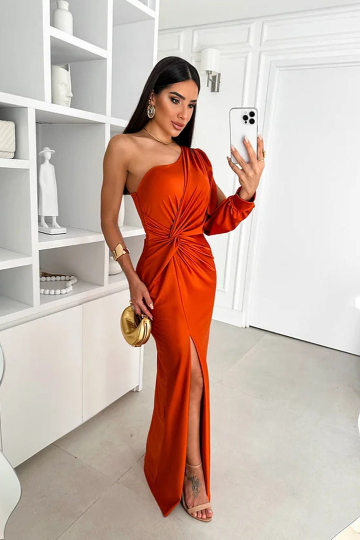 Satin One-Shoulder Dress in Elegant Valeria Style