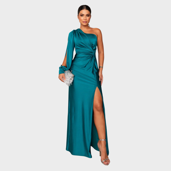 Satin One-Shoulder Dress in Elegant Valeria Style