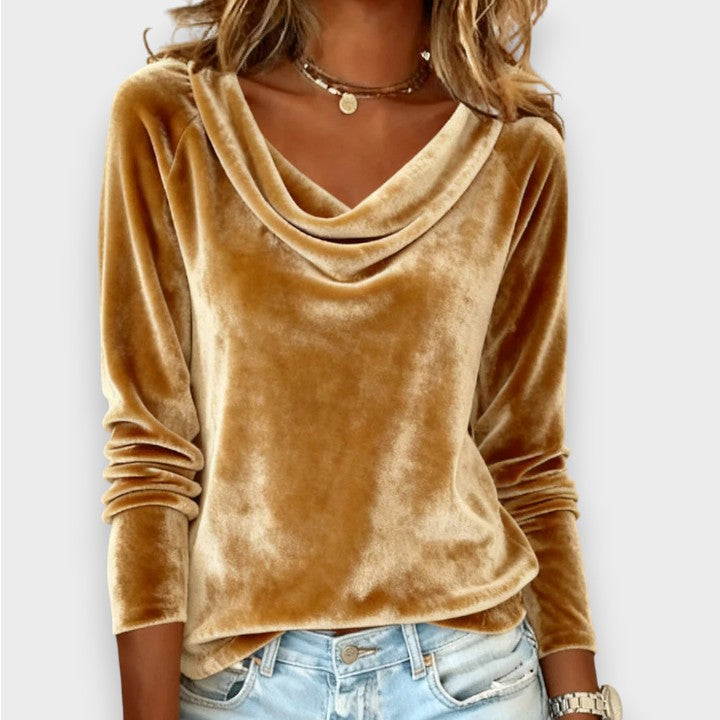 Marie | Long-Sleeve Velvet Top in Solid Colour