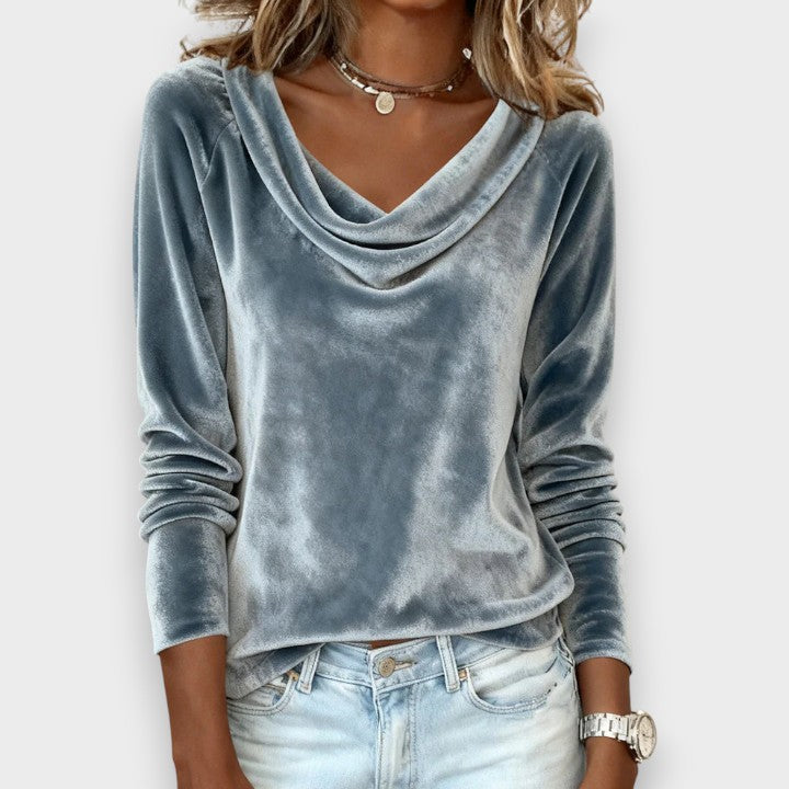 Marie | Long-Sleeve Velvet Top in Solid Colour