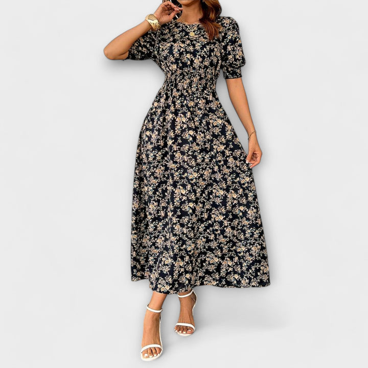 Amelia - Dress with Round Neckline and Floral Pattern