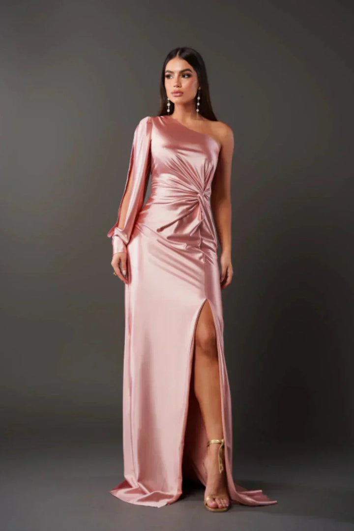 Satin One-Shoulder Dress in Elegant Valeria Style
