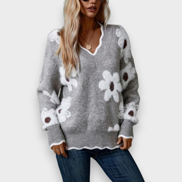 Aline | Elegant Jumper with V-Neck and Floral Pattern